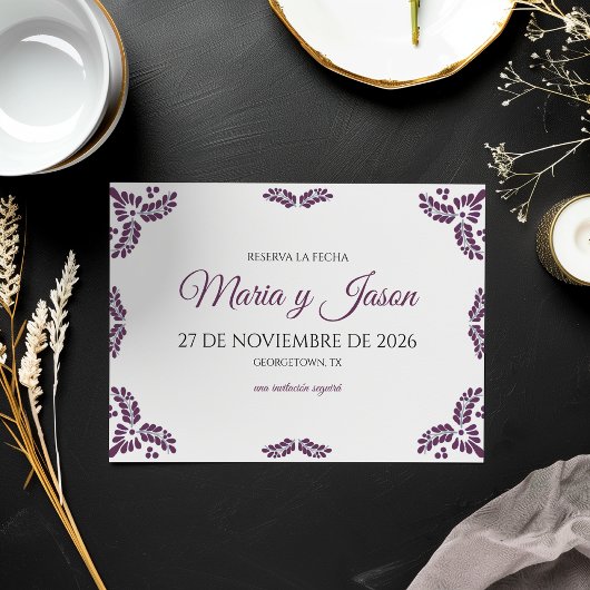 Talavera Purple Floral Minimalist Spanish Wedding Save The Date