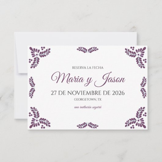 Talavera Purple Floral Minimalist Spanish Wedding Save The Date (Vorderseite)
