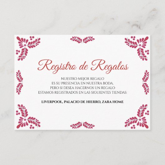 Talavera Red Floral Minimalist Spanish Wedding Begleitkarte (Vorderseite)