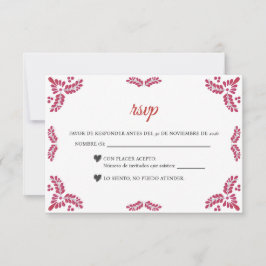 Talavera Red Floral Minimalist Spanish Wedding RSVP Karte