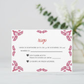 Talavera Red Floral Minimalist Spanish Wedding RSVP Karte (Stehend Vorderseite)