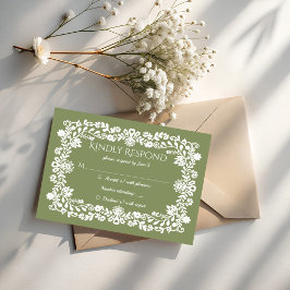 Talavera sage green Mexican wedding RSVP Karte