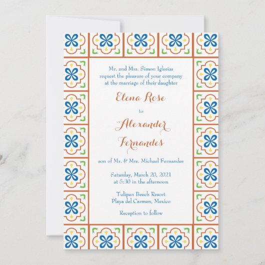 Talavera Spanish Tile Wedding Einladung (Vorderseite)