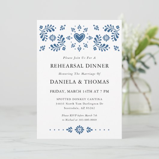 Talavera Style mexikanische Probe Dinner Einladung (Stehend Vorderseite)