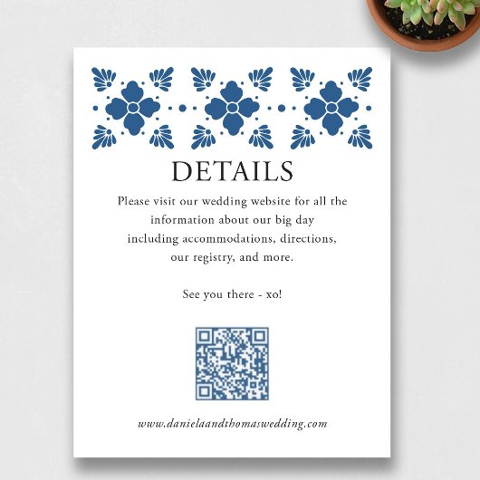 Talavera Style Wedding Details Card mit QR Code Begleitkarte