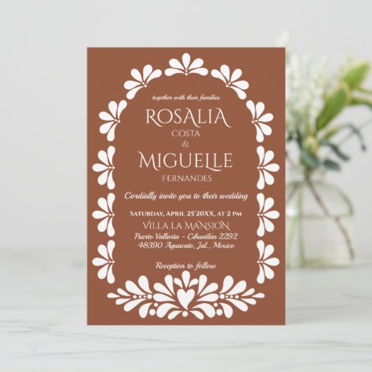 Talavera terracotta boho arch Mexikanische Hochzei Einladung (Stehend Vorderseite)