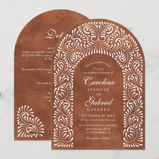 Talavera Terrakotta Fiesta QR-Code Hochzeit Einladung (Vorne/Hinten)
