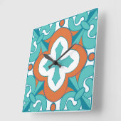 Talavera Tile Clock - Orange & Türkis Quadratische Wanduhr (Winkel)