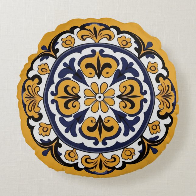 Talavera Tile Cuatro Rundes Kissen (Vorderseite)