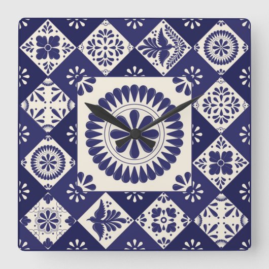 Talavera Tile Dos Quadratische Wanduhr (Vorderseite)
