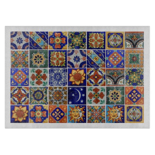 Talavera Tile Image Southwest Style Glass Schneidebrett (Vorderseite)