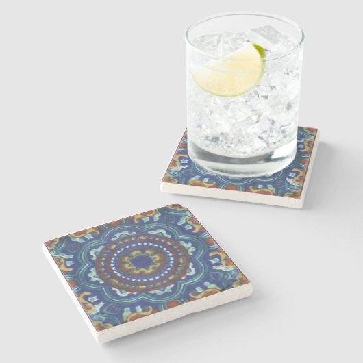 Talavera Tile Style Stone Untersetzer (Seitenansicht)