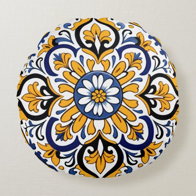 Talavera Tile Tres Rundes Kissen (Vorderseite)