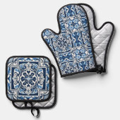 Talavera Tile Uno Ofenhandschuh & Topflappen-Set (Vorderseite/Rückseite)