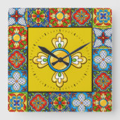 Talavera Tiles IMAGES Clock Quadratische Wanduhr (Vorderseite)