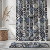 Talavera Tles Navy Cobalt Sky Blue Grey Duschvorhang