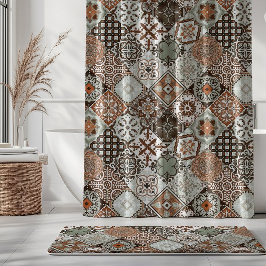 Talavera Tles Sage Grün Orange Braun Duschvorhang