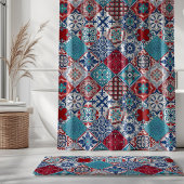 Talavera Tles Turquoise Denim Blue Red White Duschvorhang