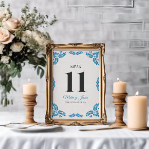 Talavera Türkis Minimalistische Spanische Hochzeit Tischnummer