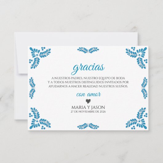 Talavera Turquoise Minimalist Spanish Wedding Dankeskarte (Vorderseite)