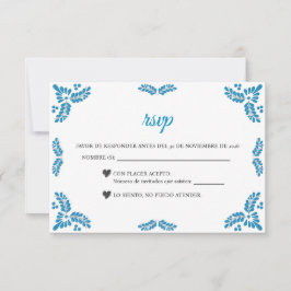 Talavera Turquoise Minimalist Spanish Wedding RSVP Karte