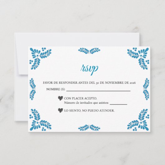 Talavera Turquoise Minimalist Spanish Wedding RSVP Karte (Vorderseite)