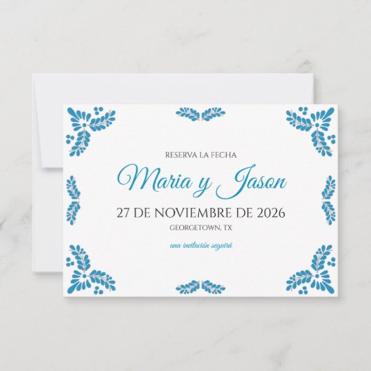 Talavera Turquoise Minimalist Spanish Wedding Save The Date (Vorderseite)