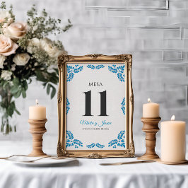 Talavera Turquoise Minimalist Spanish Wedding Tischnummer