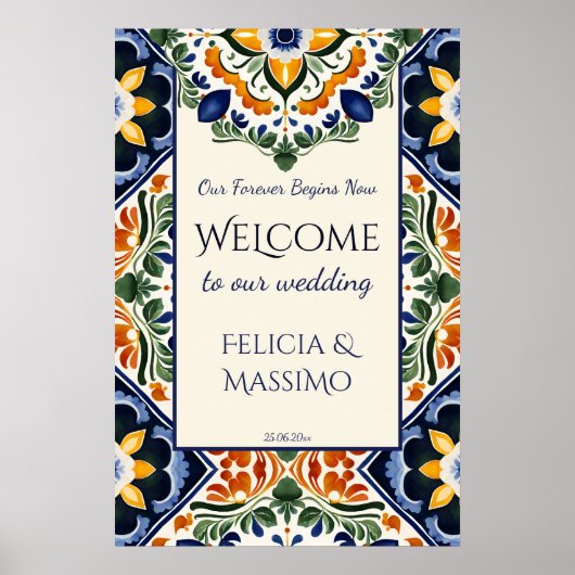 Talavera vintage Mexican wedding welcome sign Poster (Vorne)