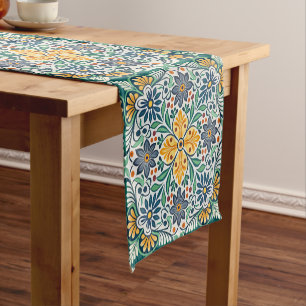 Talavera Vintage-Mexikanische Volkskunst Türkisgrü Kurzer Tischläufer