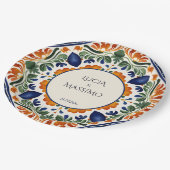 Talavera Vintages mexikanisches Hochzeitsmonogramm Pappteller (Schrägansicht)