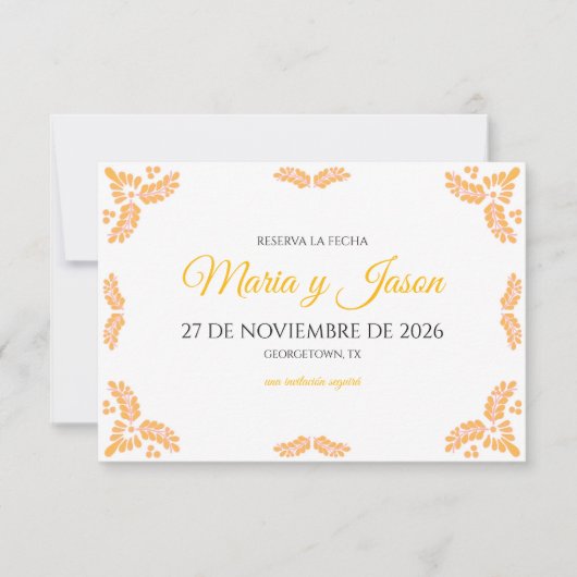 Talavera Yellow Floral Minimalist Spanish Wedding Save The Date (Vorderseite)