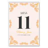 Talavera Yellow Floral Minimalist Spanish Wedding Tischnummer (Vorderseite)