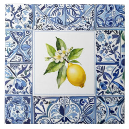 Talavera Zitronen Hellblau und Weiß Mediterran Fliese
