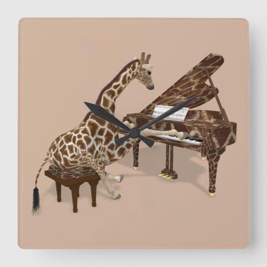 Talented Giraffe Plays Grand Piano Quadratische Wanduhr (Vorderseite)