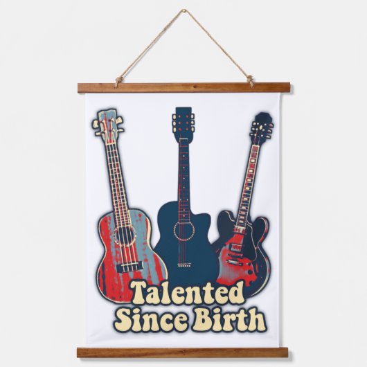 Talentiert seit der Geburt. Retro farbige Gitarren Wandteppich Mit Holzrahmen (Vorderseite)