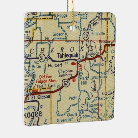 Talequah OK Retro Map Keramikornament (Rechts)