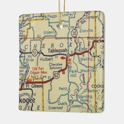 Talequah OK Retro Map Keramikornament (Links)