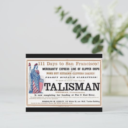 Talisman Clipper Schiff 1855 Postkarte (Stehend Vorderseite)