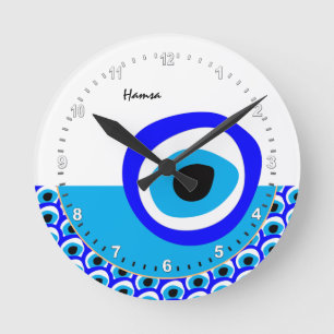 Talisman & Evil Eye Amulet, Turkish / Arabic white Runde Wanduhr