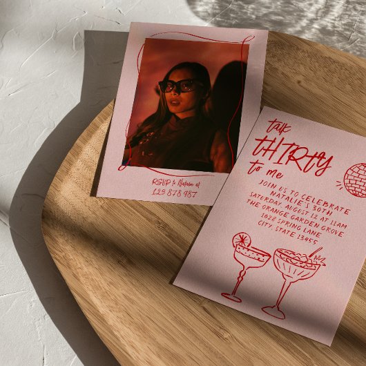 Talk 30 Red Pink Gezeichnet 30. Foto Spaß Geburtst Einladung