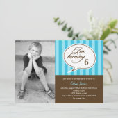 Talk Bubble Foto Geburtstagsparty Einladung - Blau (Stehend Vorderseite)