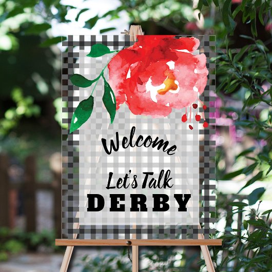 Talk Derby to Me Rote Rose über Gingham Welcome Acrylschild
