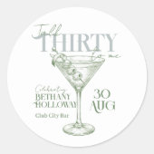 Talk Thirty To Me Martini Cocktail 30th Birthday Runder Aufkleber (Vorderseite)