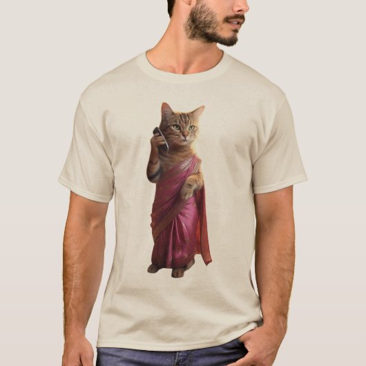 Talkative Kitty in Sari - Mode trifft Spaß T-Shirt (Vorderseite)
