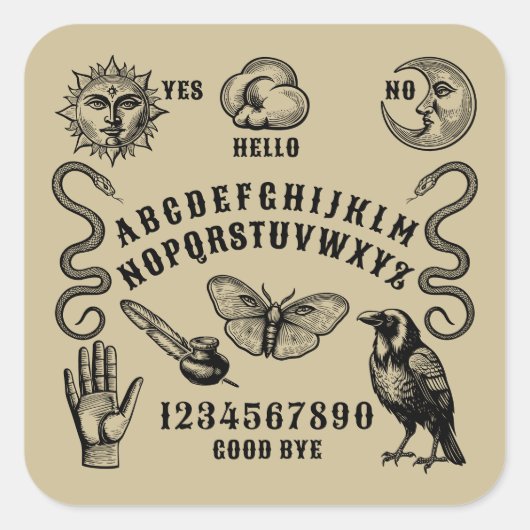 Talking Board Spirit Communication Quadratischer Aufkleber (Vorderseite)