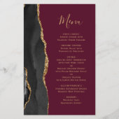 Tall Budget Black Gold Agate Burgundy Wedding Menü (Vorderseite)