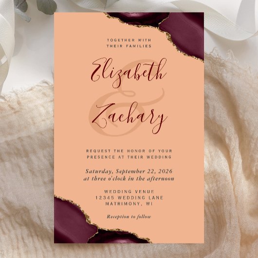 Tall Budget Burgundy Agate Corners Peach Wedding