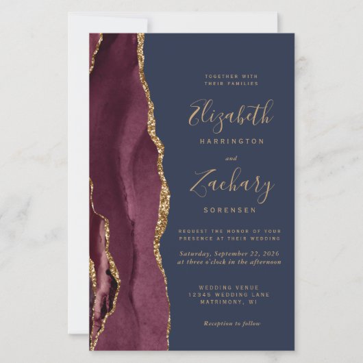 Tall Budget Burgundy Agate Navy Blue Wedding (Vorderseite)