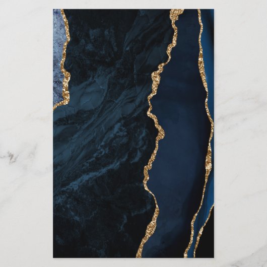 Tall Budget Navy Blue Agate Marble Wedding Menü (Rückseite)